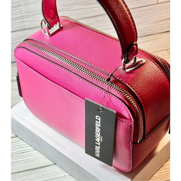 Karl Lagerfeld Simone Fuchsia Studded Camera Bag W/ Guitar Strap Crossbody - Picture 9 of 16